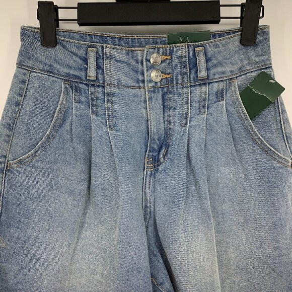 Wild Fable Shorts Blue Highest Rise A Line Pleated Bermuda Denim - Picture 5 of 12